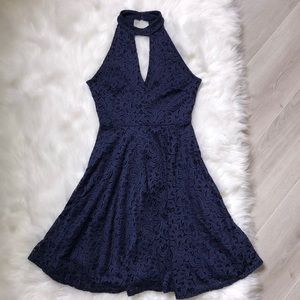 Bloomingdales AQUA lace blue halter dress